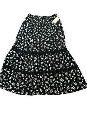 No Comment NWT Tiered Maxi Skirt Womens Large Black Floral Boho Skirt Cottage
